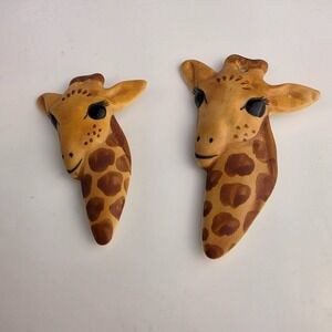 Vintage Carol Halmy Handmade Porcelain Giraffe Brooch Pin Pair Signed 1980s